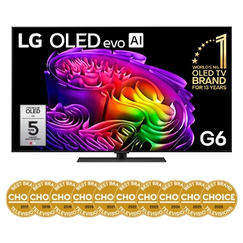 Front view of 55 Inch LG OLED evo AI G6 4K Smart TV 2026 OLED55G6PSB