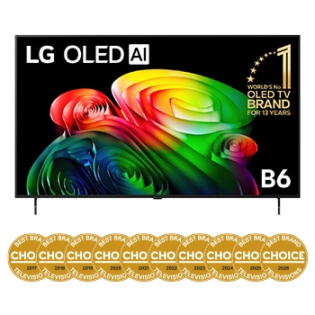 Front view of 55 Inch LG OLED AI B6 4K Smart TV 2026 OLED55B6PSA