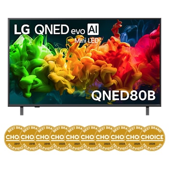Front view of 50 Inch LG QNED evo AI QNED80 Mini LED 4K Smart TV 2026 50QNED80BSA