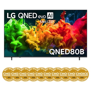 Front view of 85 Inch LG QNED evo AI QNED80 Mini LED 4K Smart TV 2026 85QNED80BSA