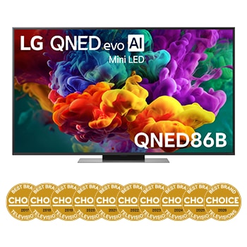 Front view of 55 Inch LG QNED evo AI QNED86 Mini LED 4K Smart TV 2026 55QNED86BSA