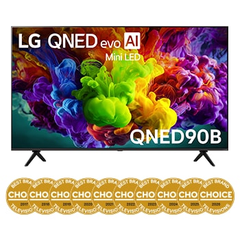 Front view of 75 Inch LG QNED evo AI QNED90 Mini LED 4K Smart TV 2026 75QNED90BSA
