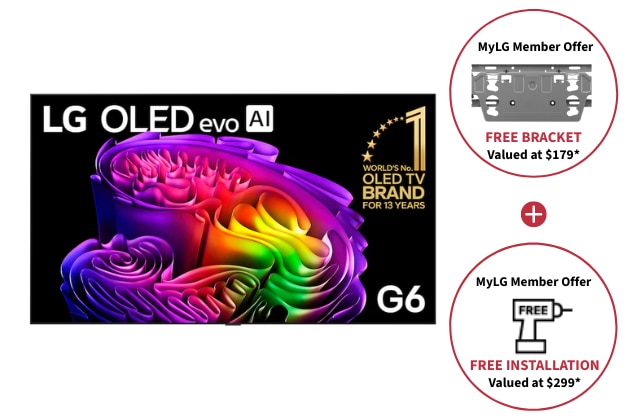LG [Member only] LG OLED evo G6 65" TV + TV Wall Bracket Bundle, OLED65G6PSB.WB22001