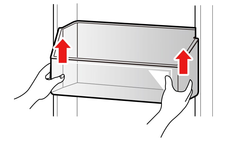 You can store small packaged frozen food Freezer basket small packaged refrigerated food or beverages Fridge basket such as milk water juice beer etc Do Not store ice cream or foods intended for long term storage in the Freezer Door Basket To remove the basket hold the basket with both hands and lift up the front part to pull it out