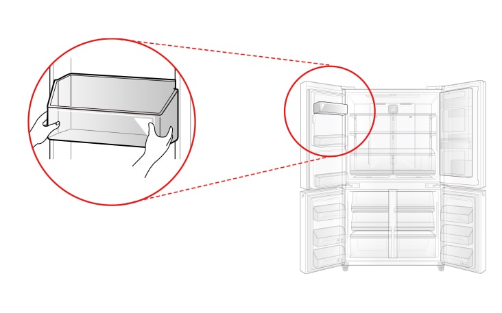 There is a basket in the upper left corner of the refrigerator compartment