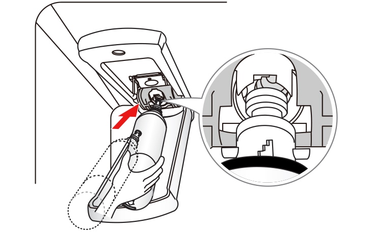 Take the new water filter out of its packing and remove the protective cover from the o rings With the water filter tabs in the horizontal position push the new water filter into the manifold hole until it stops