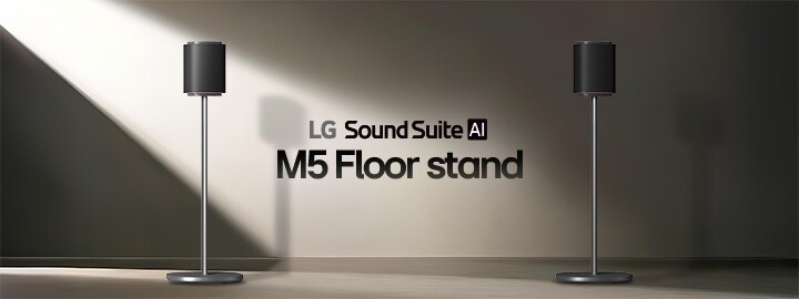 LG Sound Suite M5 wireless speaker stand on the exclusive stand.