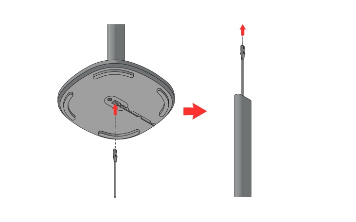 Insert the power cord through the opening on the bottom of the stand base and pass it out from the opposite side of the stand pole	