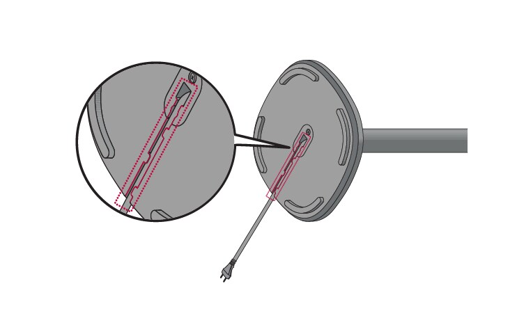 Route the power cable along the groove on the bottom of the stand base