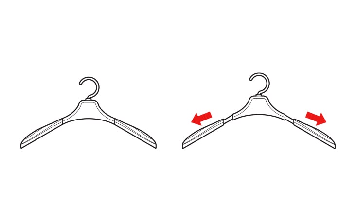 this is step 1 When using large sized clothing fully extend both sides of the adjustable hanger before hanging the garment