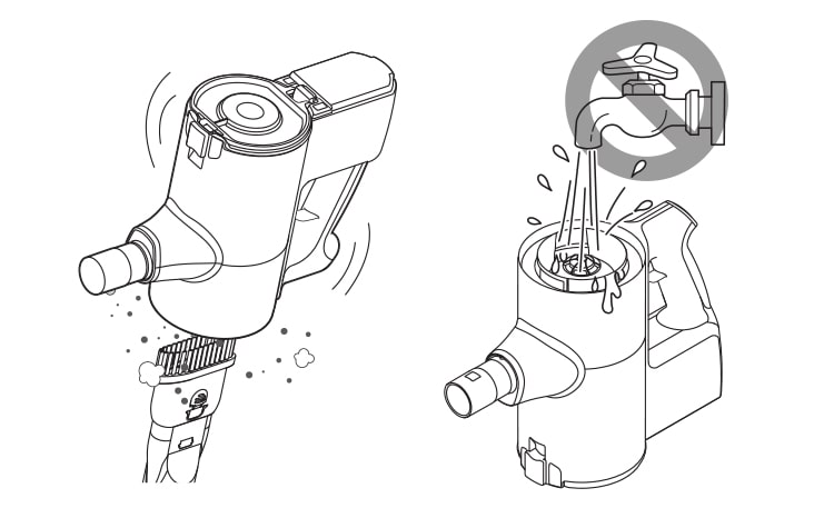 Remove the battery from the product body Use the combination tool to clean any dust off the motor  Do not wash the motor with water