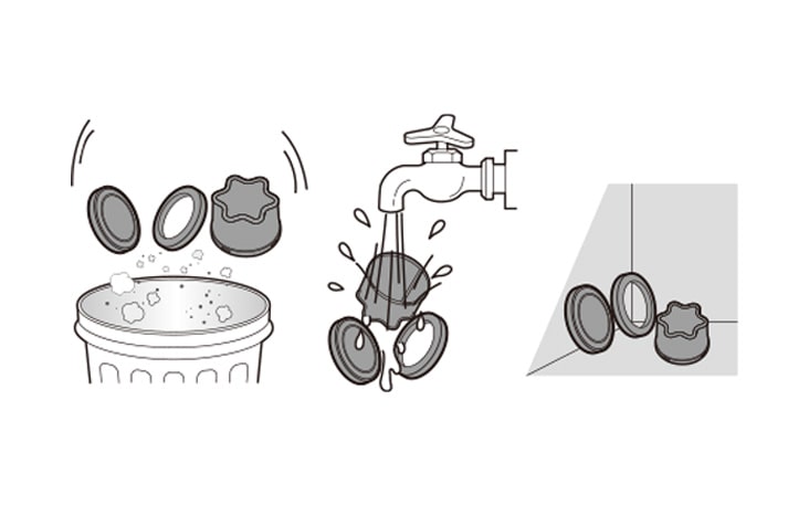 Clean filters by brushing the dust off and wash them in running water at least once a month To avoid odour and the malfunction of the motor allow the exhaust filter to dry completely in a well ventilated area out of direct sunlight for at least 24 hours before reassembling