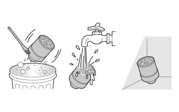 A person rinses the cyclonic mesh filter and dust bin under running water. After washing, both parts are placed in a well-ventilated area out of direct sunlight to dry completely for at least 24 hours before reassembling, preventing odor and motor malfunction