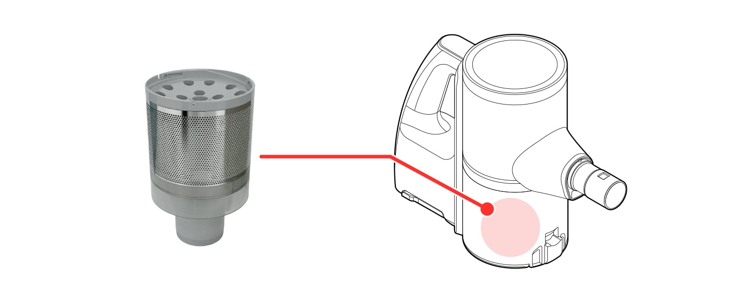 This image shows the mounting location of the cyclonic mesh filter