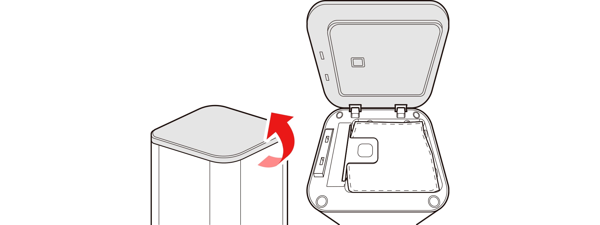 Lift up the dust emptying charging station cover