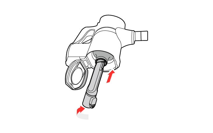 Insert the crevice tool to the cyclonic mesh filter then turn it clockwise to assemble When assembling the cyclonic mesh filter onto the product body turn it fully until you hear a click If you do not hear a click it is not fully assembled