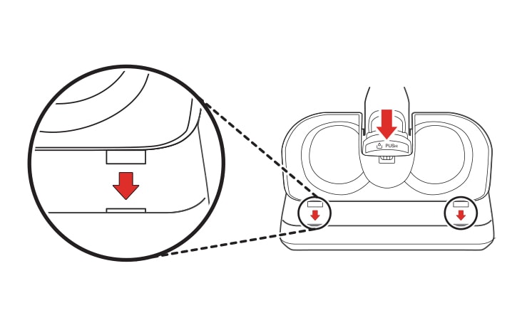Attach the water tank to the mop nozzle again Insert the 2 tabs at the front of the water tank into the slots on the top of the mop nozzle Press down at the centre to lock the tank in place