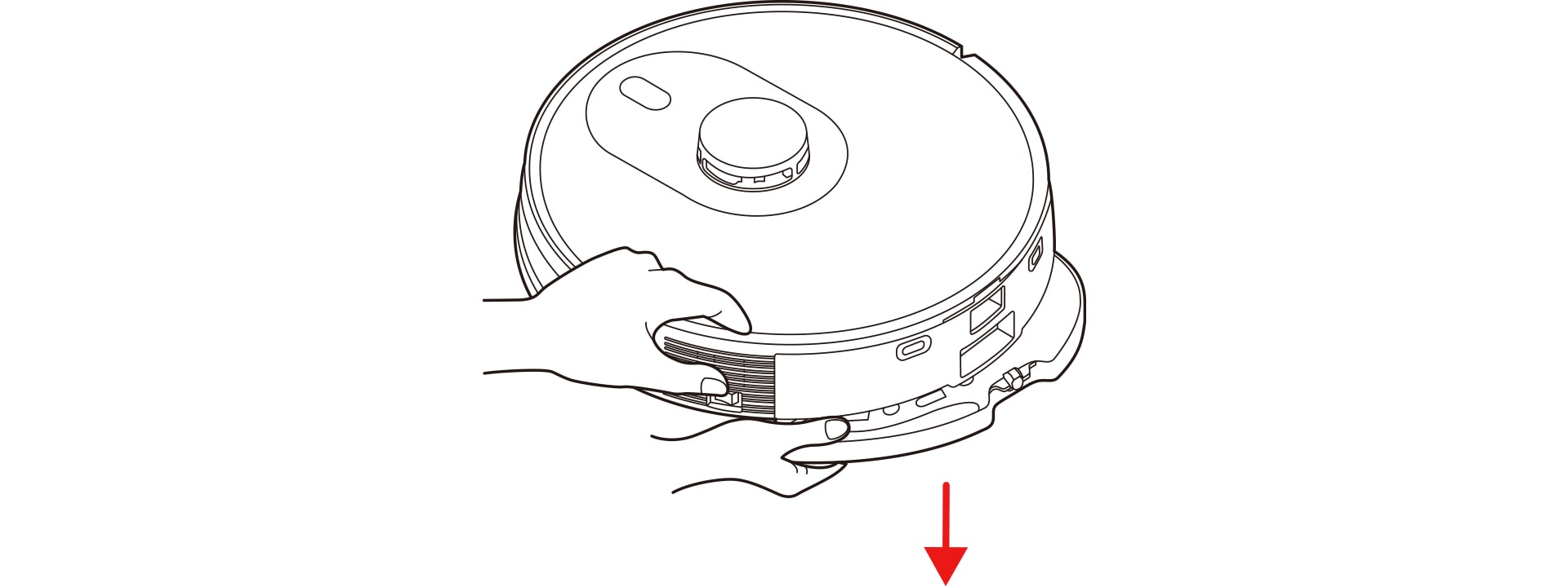 Remove the mop holder from the main body of the robot cleaner by lowering it down