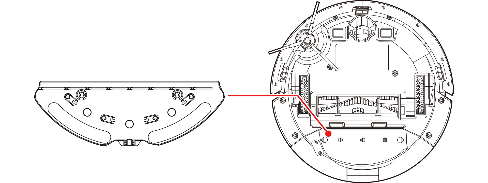 The mop are located on the bottom surface of the robot cleaner