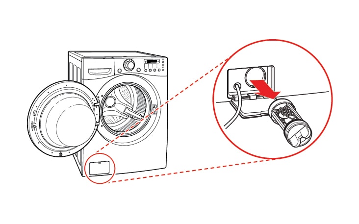  The Drain Pump Filter is installed on the lower left side of the product.