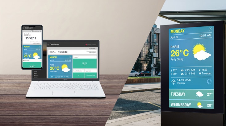 Users can monitor and control their displays through a mobile phone and laptop.
