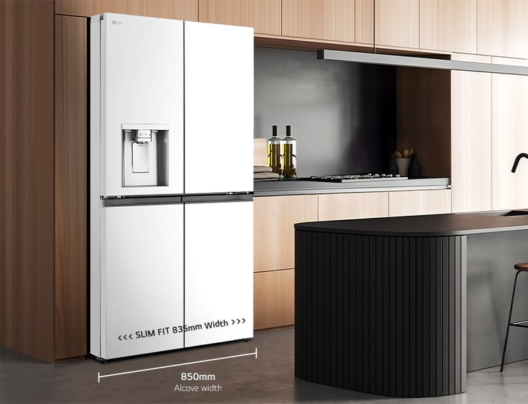 Modern kitchen interior with InstaView fridge.