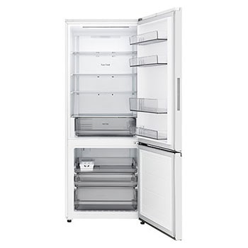 LG bottom freezer (GB-B400PS) full door open view showing fridge and freezer compartments