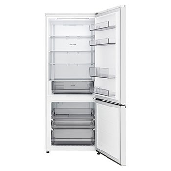 LG fridge freezer (GB-B400PS) top view with matte black fridge on left and cabinet wall on right