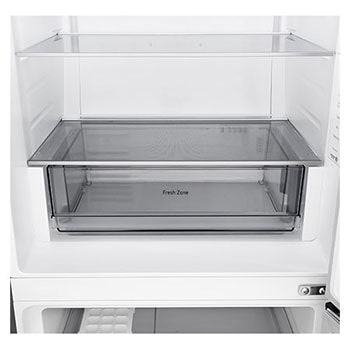 LG fridge freezer (GB-B400PS) built into dark brown cabinetry with window and sofa on left and sink on right