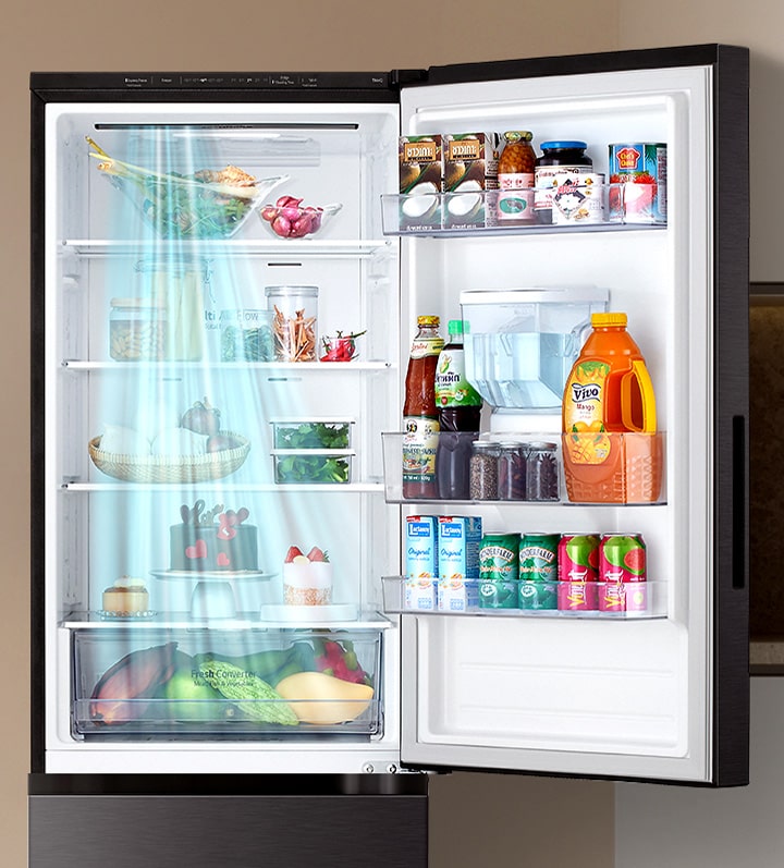 lg bottom freezer refrigerator door cooling technology helps  to maintain consistent temperature.