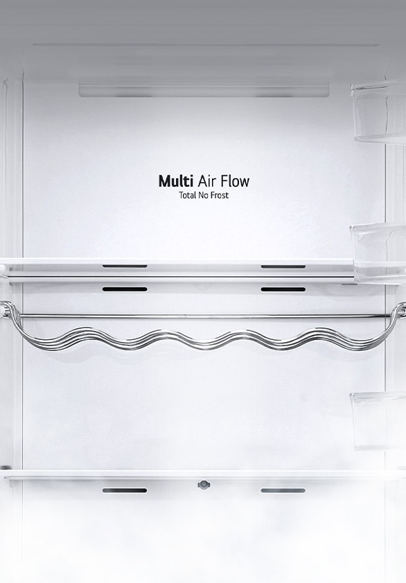 The interior of the fridge is shown empty with the wine rack and shelf in place and the back which is labeled "Metal Fresh".