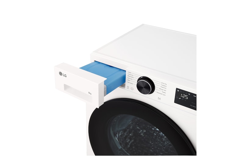 LG DXH3 Heat Pump Dryer detergent drawer pulled open side view