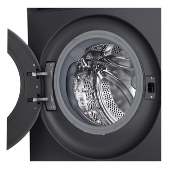 LG Series 3 Front Load Washing Machine right angled close up with door open showing stainless steel drum interior