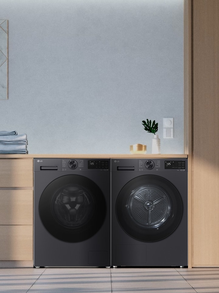 A video showing close-up details of LG washing machine, such as inside the drum, and display panel.
