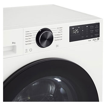 LG Series 3 Front Load Washing Machine right angled close up with door open showing stainless steel drum interior