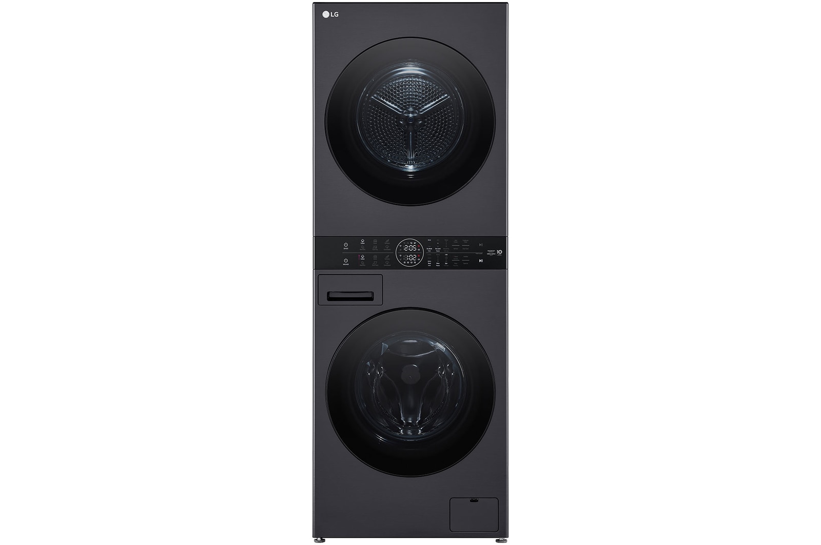 Front view of 12/10kg LG WashTower™ Black Steel - Unit Body, Center Control™, AI DD™ WWT-1210MBK