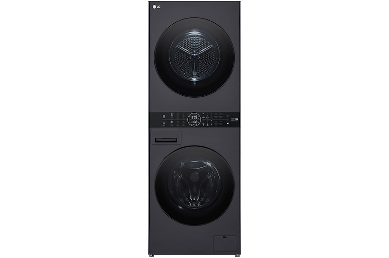 Front view of 12/10kg LG WashTower™ Black Steel - Unit Body, Center Control™, AI DD™ WWT-1210MBK