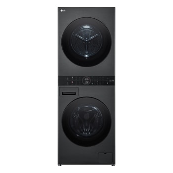 Front view of 12/10kg LG WashTower™ Black Steel - Unit Body, Center Control™, AI DD™ WWT-1210MBK