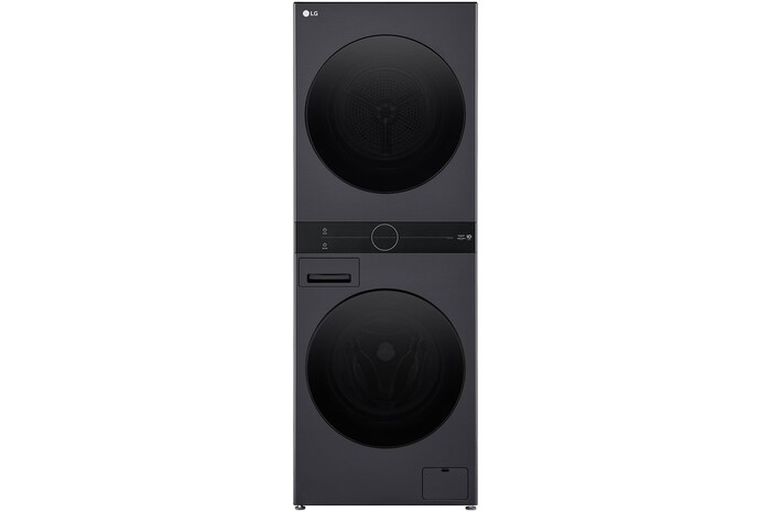 Front view of 12/10kg LG WashTower™ Black Steel - Unit Body, Center Control™, AI DD™ WWT-1210MBK