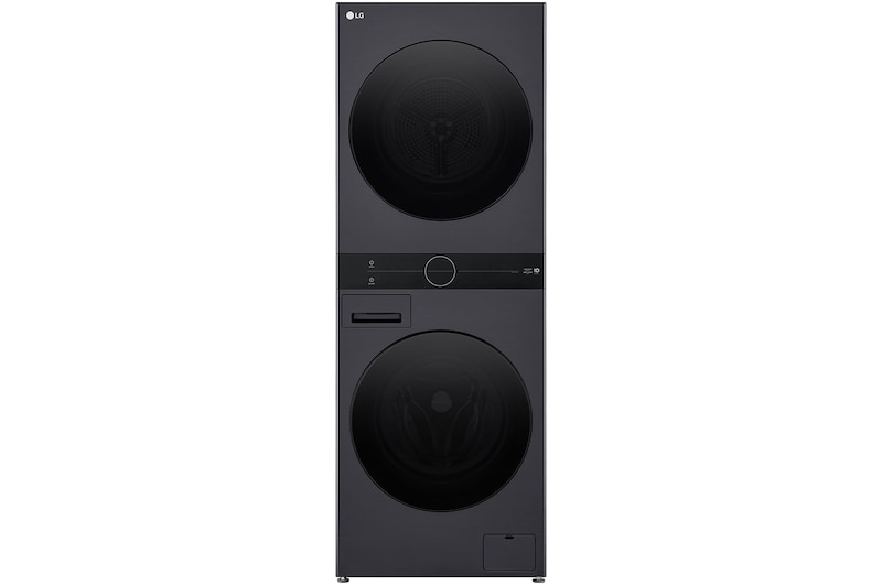 Front view of 12/10kg LG WashTower™ Black Steel - Unit Body, Center Control™, AI DD™ WWT-1210MBK
