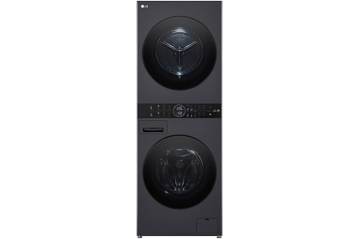 Front view of 12/10kg LG WashTower™ Black Steel - Unit Body, Center Control™, AI DD™ WWT-1210MBK