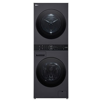 Front view of 12/10kg LG WashTower™ Black Steel - Unit Body, Center Control™, AI DD™ WWT-1210MBK