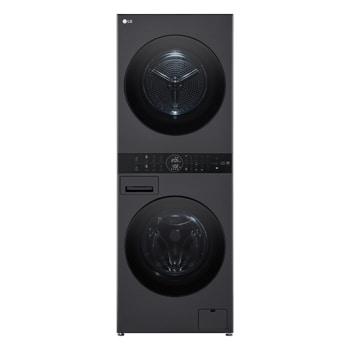 Front view of 12/10kg LG WashTower™ Black Steel - Unit Body, Center Control™, AI DD™ WWT-1210MBK