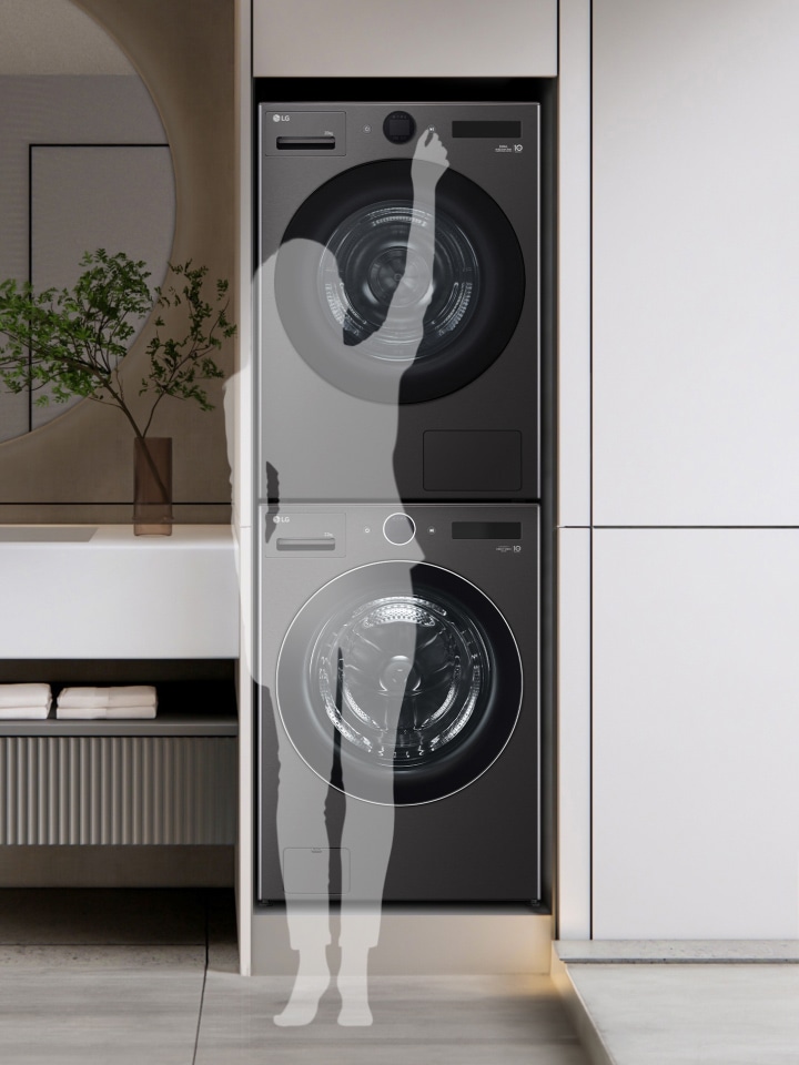 A video comparing user controlling the panel at the top of the dryer versus controlling via the center panel.