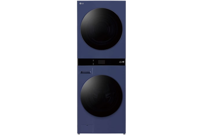 Front view of 19/10kg AI WashTower™ Stacked Washer Dryer Navy Blue, WWT-1910BLU