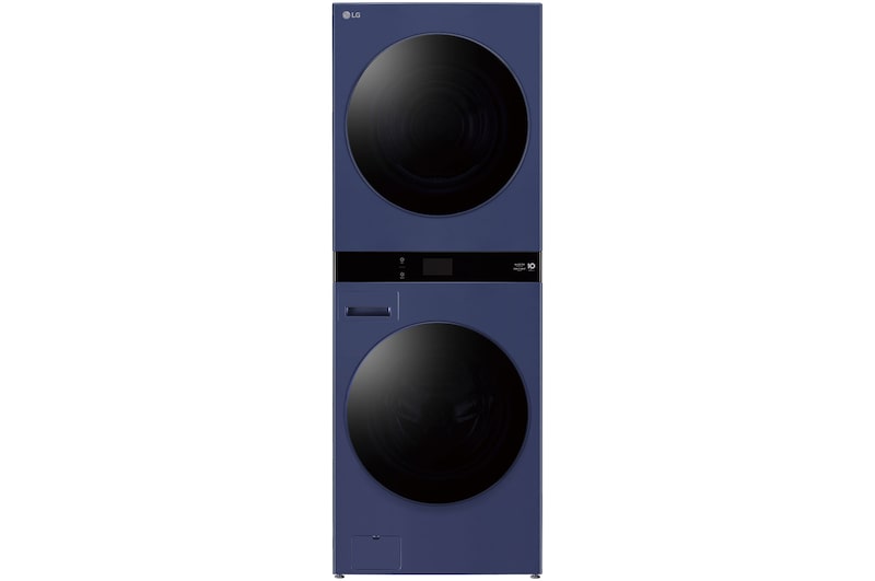 Front view of 19/10kg AI WashTower™ Stacked Washer Dryer Navy Blue, WWT-1910BLU