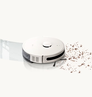 Robot vacuum cleaning the floor. 