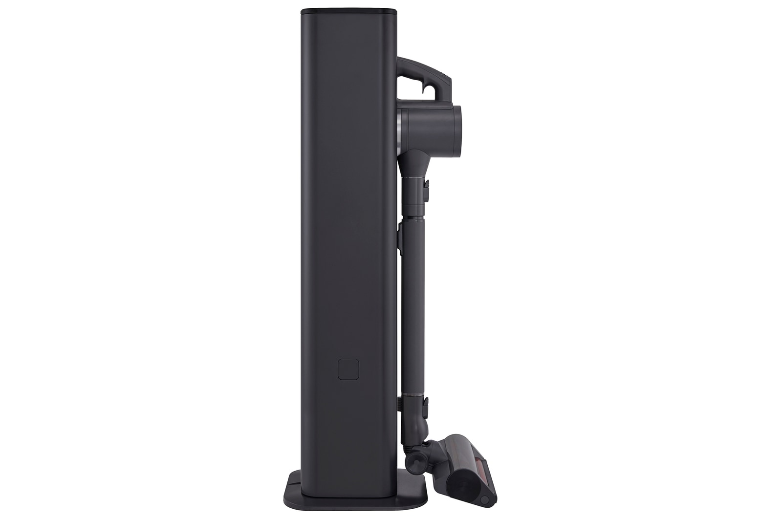 Front and side view dimensions of the LG a9l-titan vacuum: 112cm height, 26.5cm width, 30.5cm depth