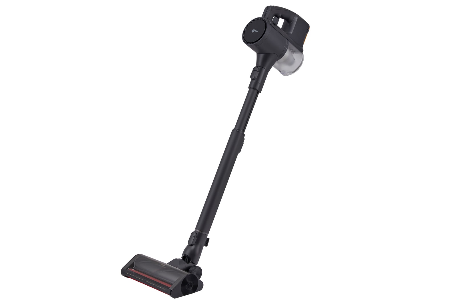 Front and side view dimensions of the LG a9l-titan vacuum: 112cm height, 26.5cm width, 30.5cm depth