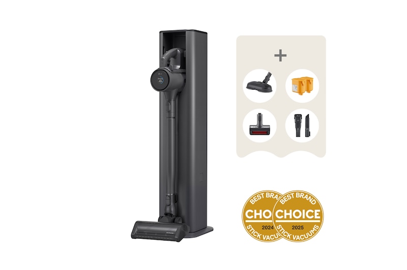 Front view of LG CordZero® Auto Emptying Handstick with LED Spray Mop, A9X-ULTRA2